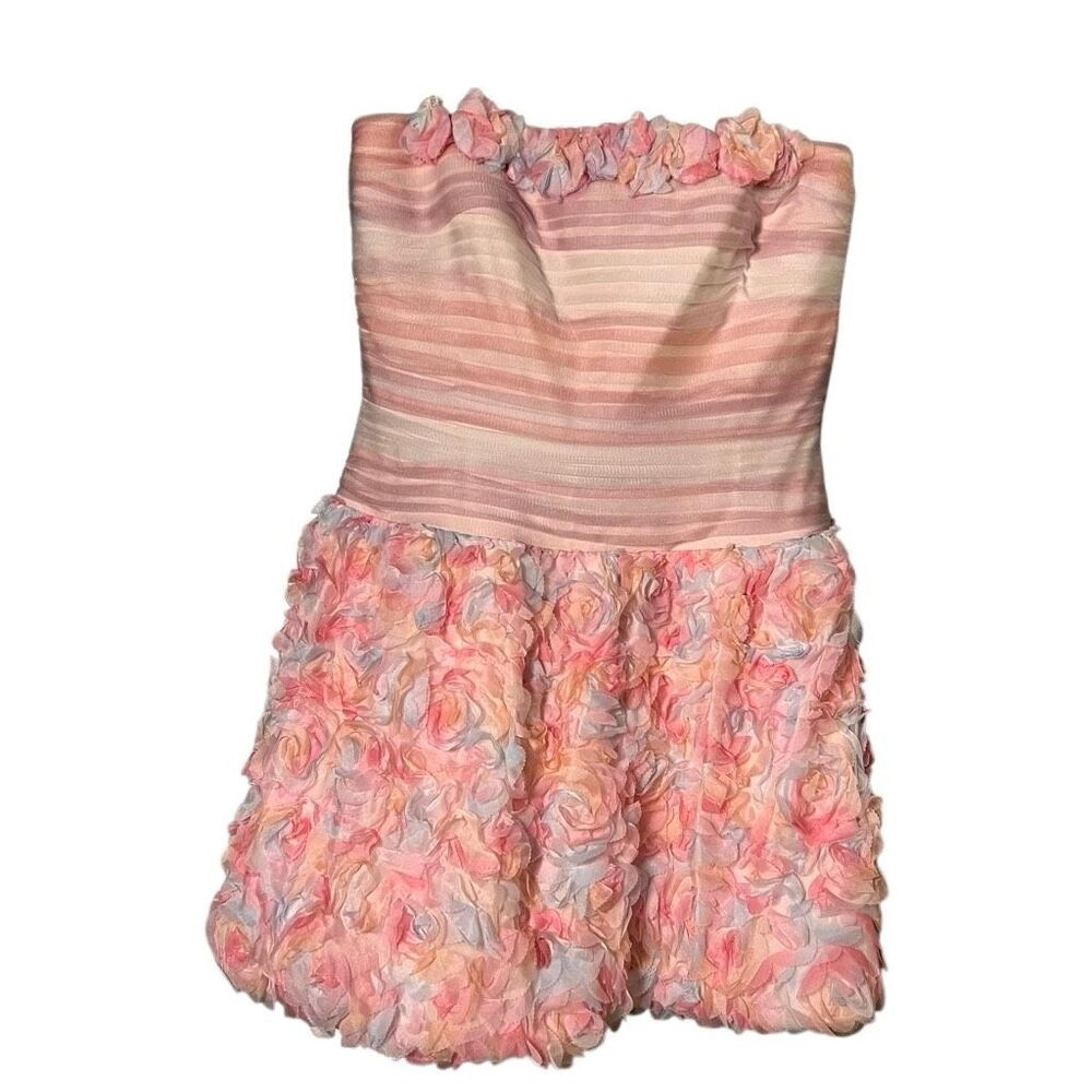 Tadashi Shoji 3D Floral Designer Cocktail Pastel Strapless Dress coquette 12